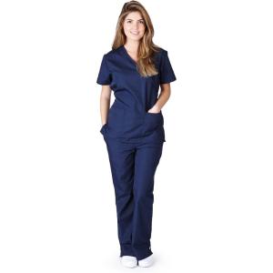 Natural Uniforms Mock Wrap Women’s Scrub Set Medical Scrub Top and Pants(Dark Navy Blue)