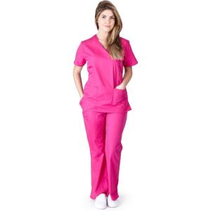 Natural Uniforms Mock Wrap Women’s Scrub Set Medical Scrub Top and Pants(Hot Pink)
