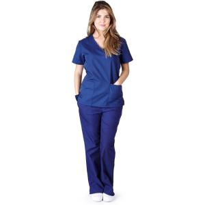 Natural Uniforms Mock Wrap Women’s Scrub Set Medical Scrub Top and Pants(True Navy Blue)
