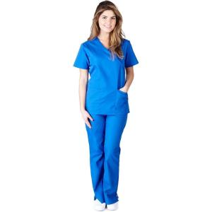 Natural Uniforms Mock Wrap Women’s Scrub Set Medical Scrub Top and Pants(True Royal Blue)