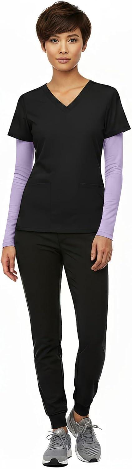 imageNatural Uniforms Womens Long Sleeve Underscrub VNeck TShirt Cotton Blend Layer for Nurses amp Medical ProfessionalsLavender