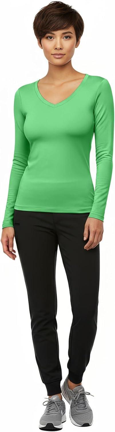 imageNatural Uniforms Womens Long Sleeve Underscrub VNeck TShirt Cotton Blend Layer for Nurses amp Medical ProfessionalsLight Green