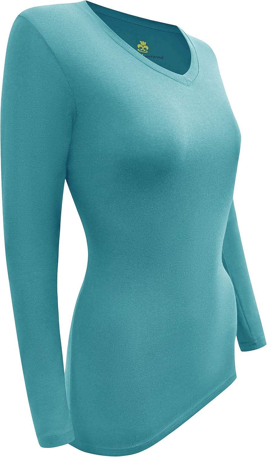 imageNatural Uniforms Womens Long Sleeve Underscrub VNeck TShirt Cotton Blend Layer for Nurses amp Medical ProfessionalsTeal