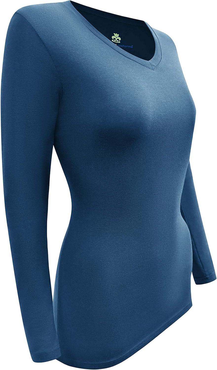 imageNatural Uniforms Womens Long Sleeve Underscrub VNeck TShirt Cotton Blend Layer for Nurses amp Medical ProfessionalsTrue Navy Blue