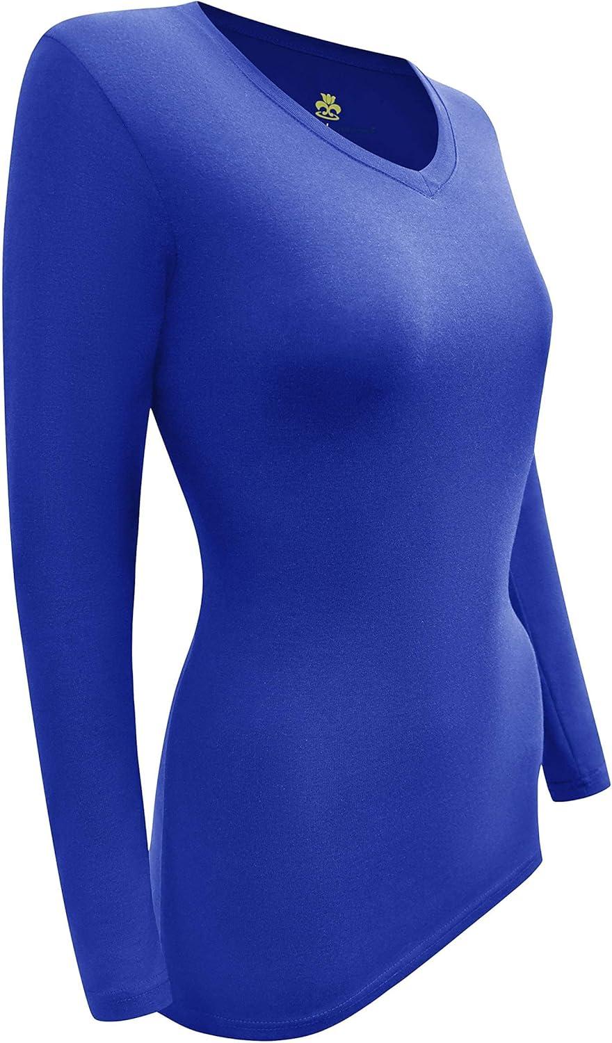 imageNatural Uniforms Womens Long Sleeve Underscrub VNeck TShirt Cotton Blend Layer for Nurses amp Medical ProfessionalsTrue Royal Blue