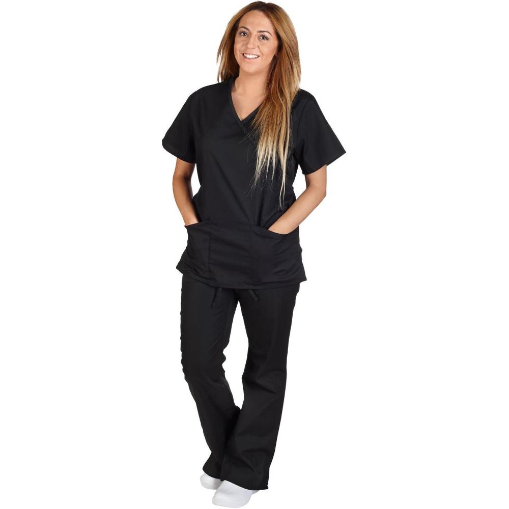 imageMampM Scrubs Women Mock WrapFlare Pant Set Medical Scrub Set M Black