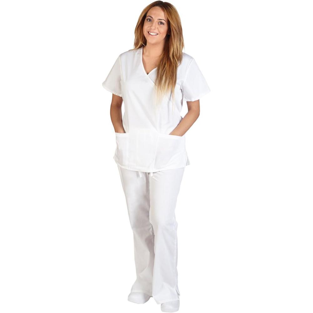 imageMampM Scrubs Women Mock WrapFlare Pant Set Medical Scrub Set M White