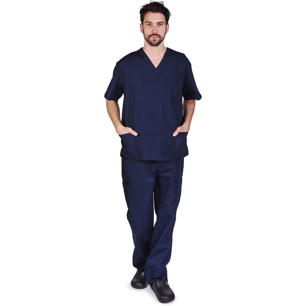 imageNatural Uniforms Mens Scrub Set Medical Scrub Top and Pants XL True Navy Blue