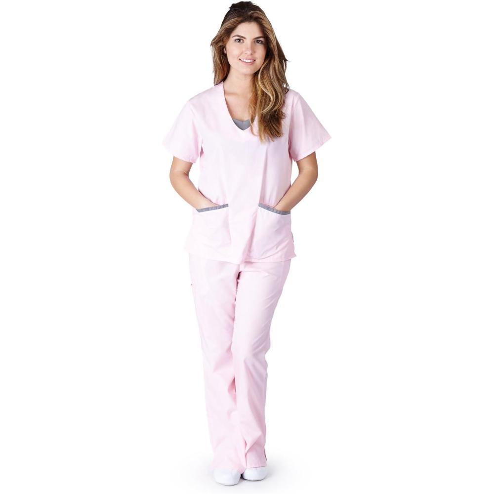 imageNatural Uniforms Womens Contrast Jersey Scrub Set Pink Small
