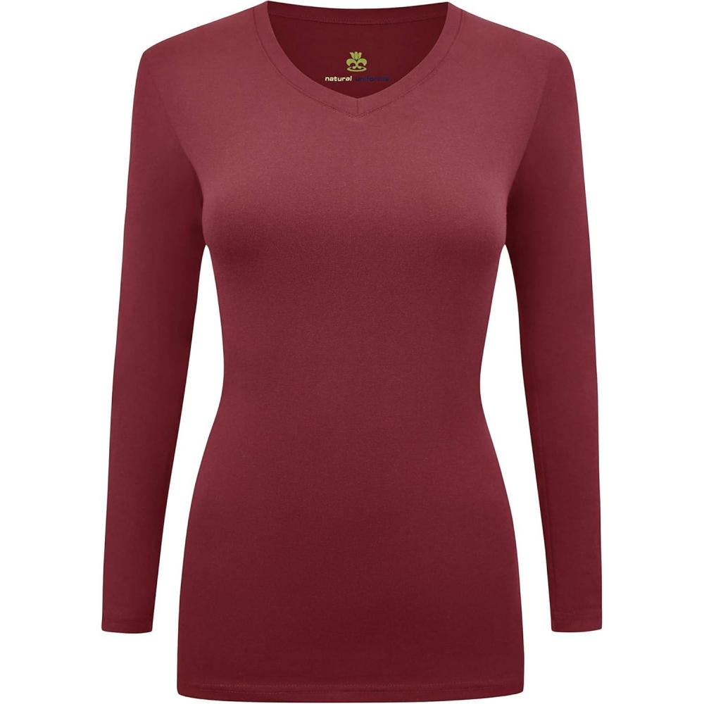 imageNatural Uniforms Womens Long Sleeve Underscrub VNeck TShirt  Cotton Blend Layer for Nurses amp Medical ProfessionalsBurgundy