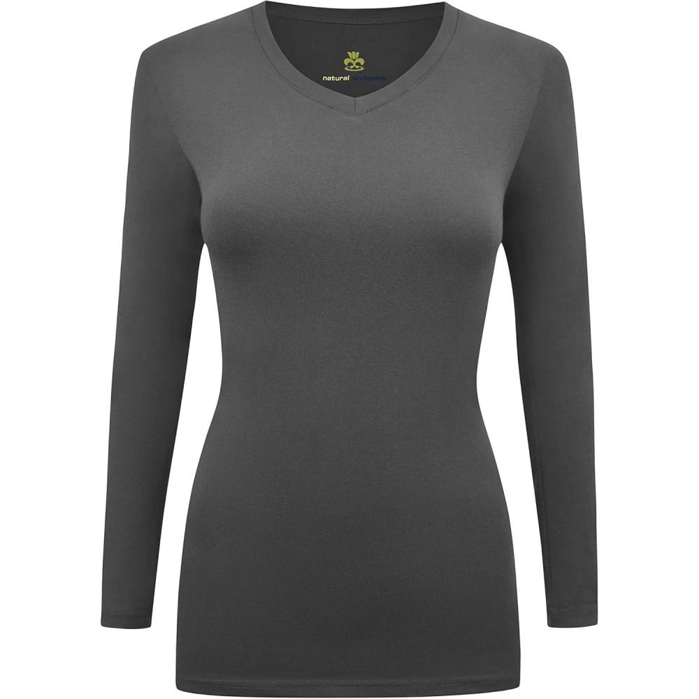 imageNatural Uniforms Womens Long Sleeve Underscrub VNeck TShirt  Cotton Blend Layer for Nurses amp Medical ProfessionalsCharcoal