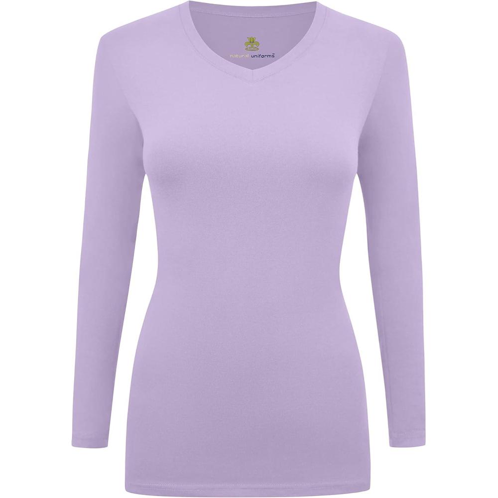 imageNatural Uniforms Womens Long Sleeve Underscrub VNeck TShirt Cotton Blend Layer for Nurses amp Medical ProfessionalsLavender