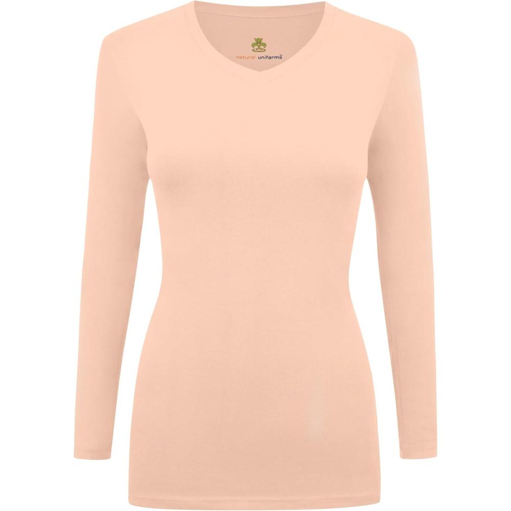 imageNatural Uniforms Womens Long Sleeve Underscrub VNeck TShirt Cotton Blend Layer for Nurses amp Medical ProfessionalsNude