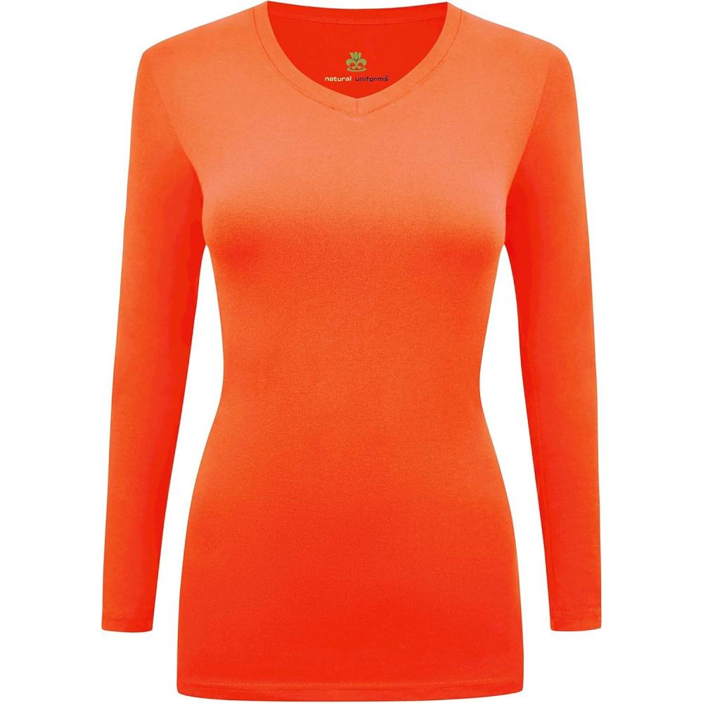 imageNatural Uniforms Womens Long Sleeve Underscrub VNeck TShirt Cotton Blend Layer for Nurses amp Medical ProfessionalsOrange