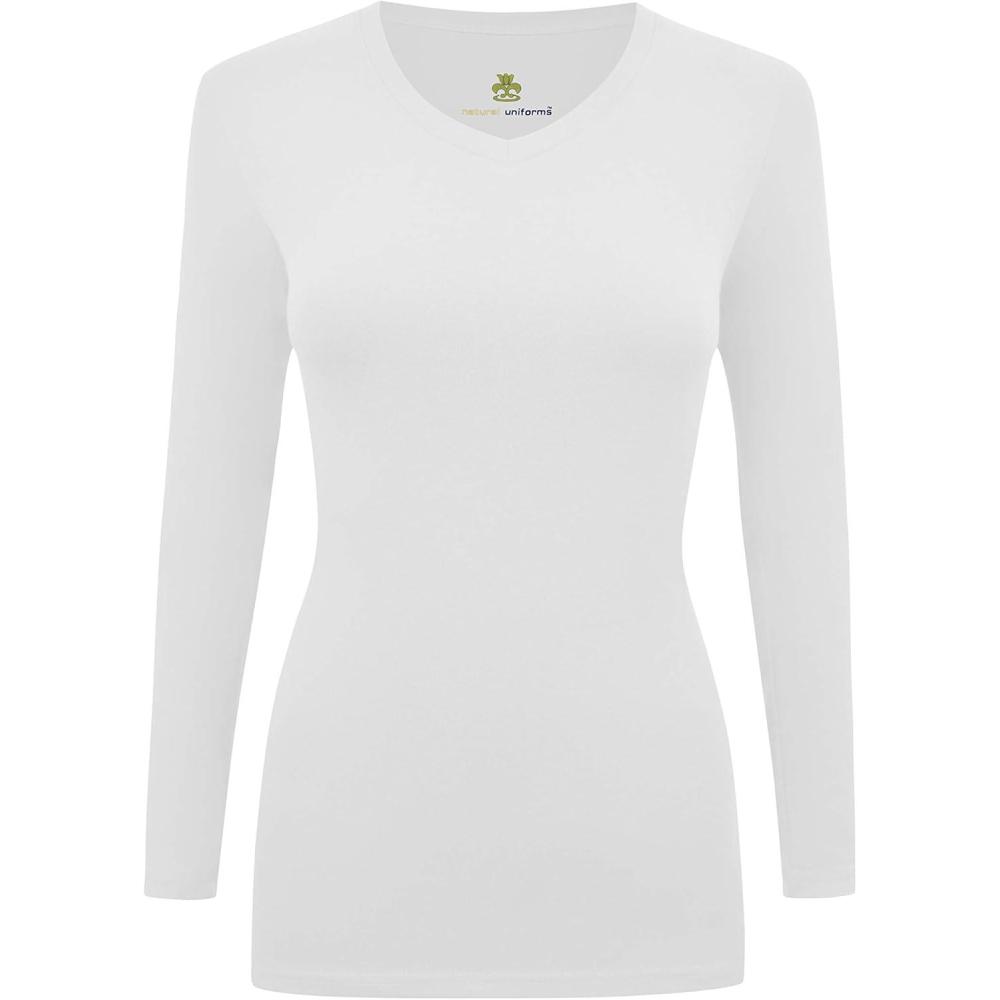 imageNatural Uniforms Womens Long Sleeve Underscrub VNeck TShirt Cotton Blend Layer for Nurses amp Medical ProfessionalsWhite
