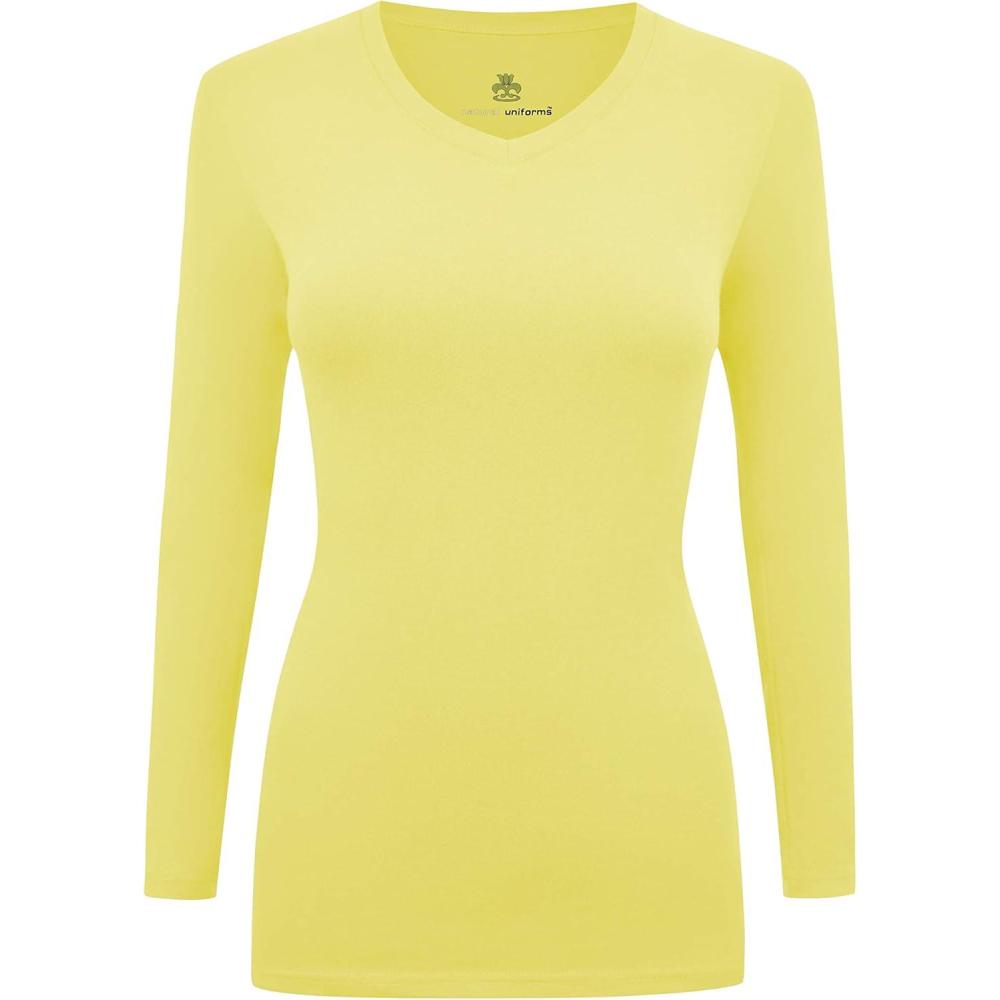 imageNatural Uniforms Womens Long Sleeve Underscrub VNeck TShirt Cotton Blend Layer for Nurses amp Medical ProfessionalsYellow