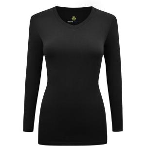 Natural Uniforms Women’s Long Sleeve Underscrub V-Neck T-Shirt – Cotton Blend Layer for Nurses & Medical Professionals(Black)