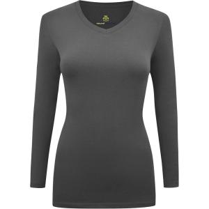 Natural Uniforms Women’s Long Sleeve Underscrub V-Neck T-Shirt – Cotton Blend Layer for Nurses & Medical Professionals(Charcoal)