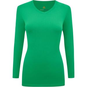 Natural Uniforms Women’s Long Sleeve Underscrub V-Neck T-Shirt – Cotton Blend Layer for Nurses & Medical Professionals(Green)