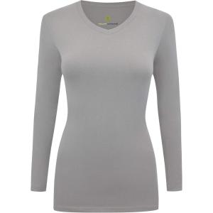 Natural Uniforms Women’s Long Sleeve Underscrub V-Neck T-Shirt – Cotton Blend Layer for Nurses & Medical Professionals(Grey)