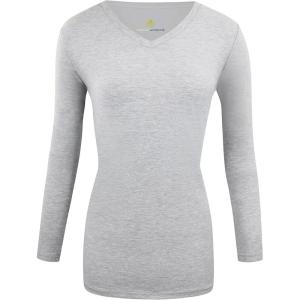 Natural Uniforms Women’s Long Sleeve Underscrub V-Neck T-Shirt – Cotton Blend Layer for Nurses & Medical Professionals(Heather Grey)