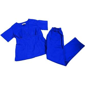 Natural Uniforms Mock Wrap Women’s Medical Work Wear Top and Pants (L-Dark Royal Blue)