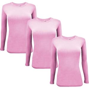 Natural Uniforms Women’s Under Scrub Tee Crew Neck Long Sleeve T-Shirt Pack of 3 (3X-Large, 3 Pack(Pink)