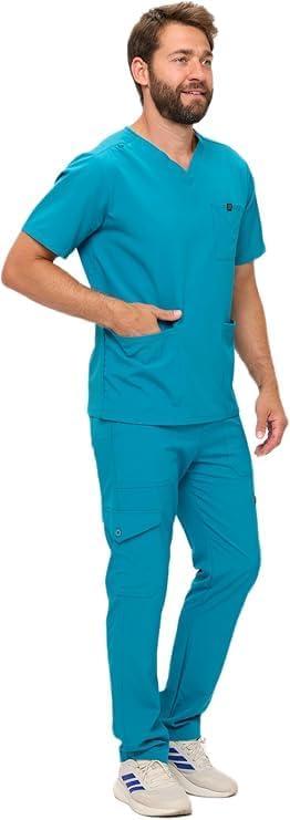 imageNatural Uniforms Mens Stretch MultiPocket Cargo Scrub SetTeal