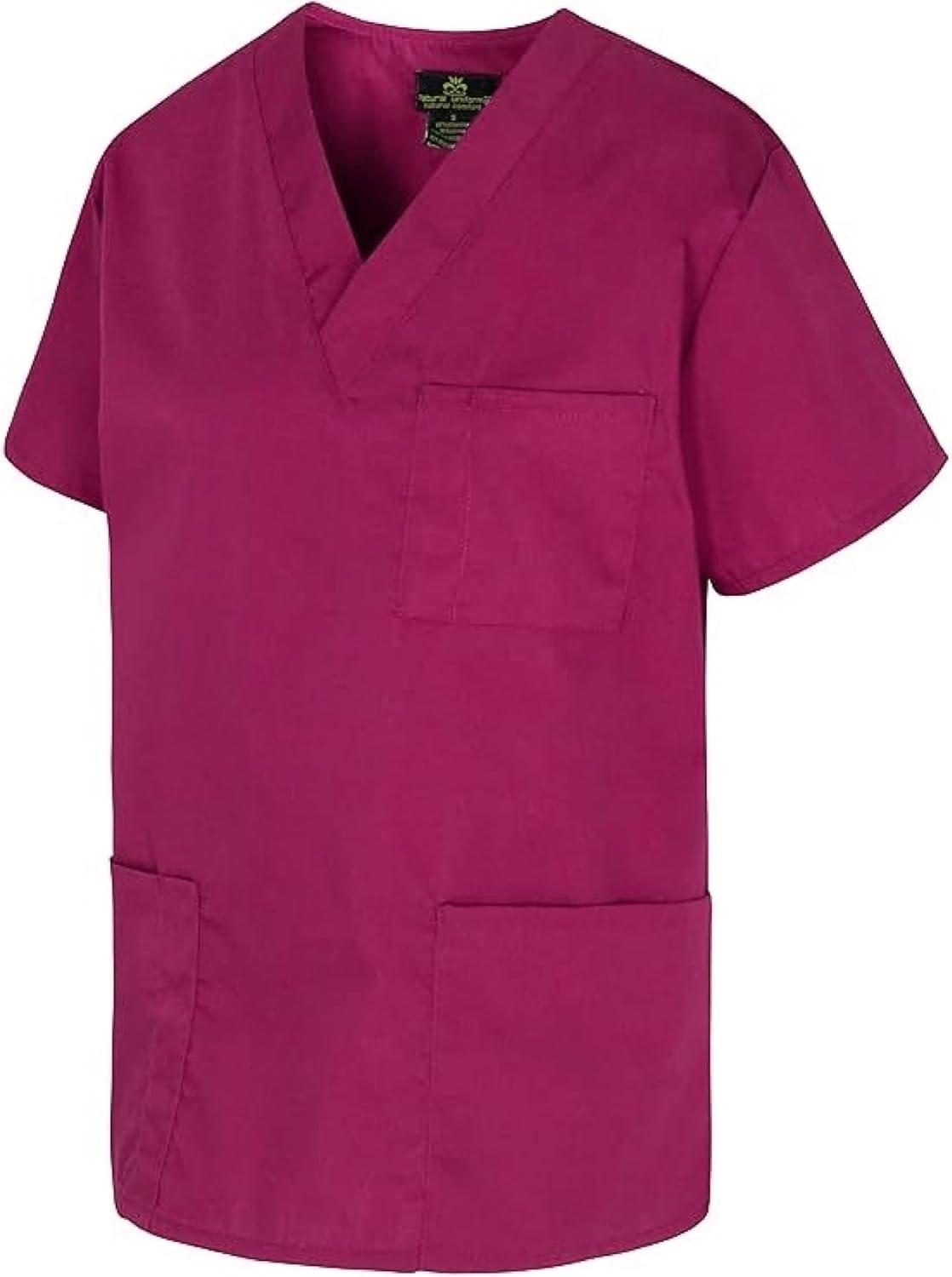 imageNatural Uniforms Unisex 3Pocket Scrub Top VNeck Medical Nursing ShirtBurgundy