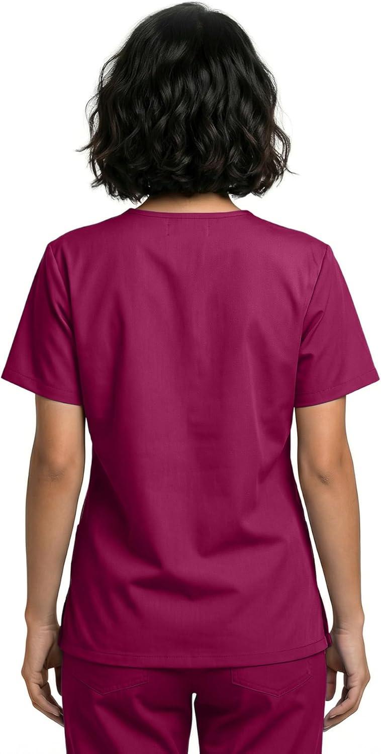 imageNatural Uniforms Unisex 3Pocket Scrub Top VNeck Medical Nursing ShirtBurgundy