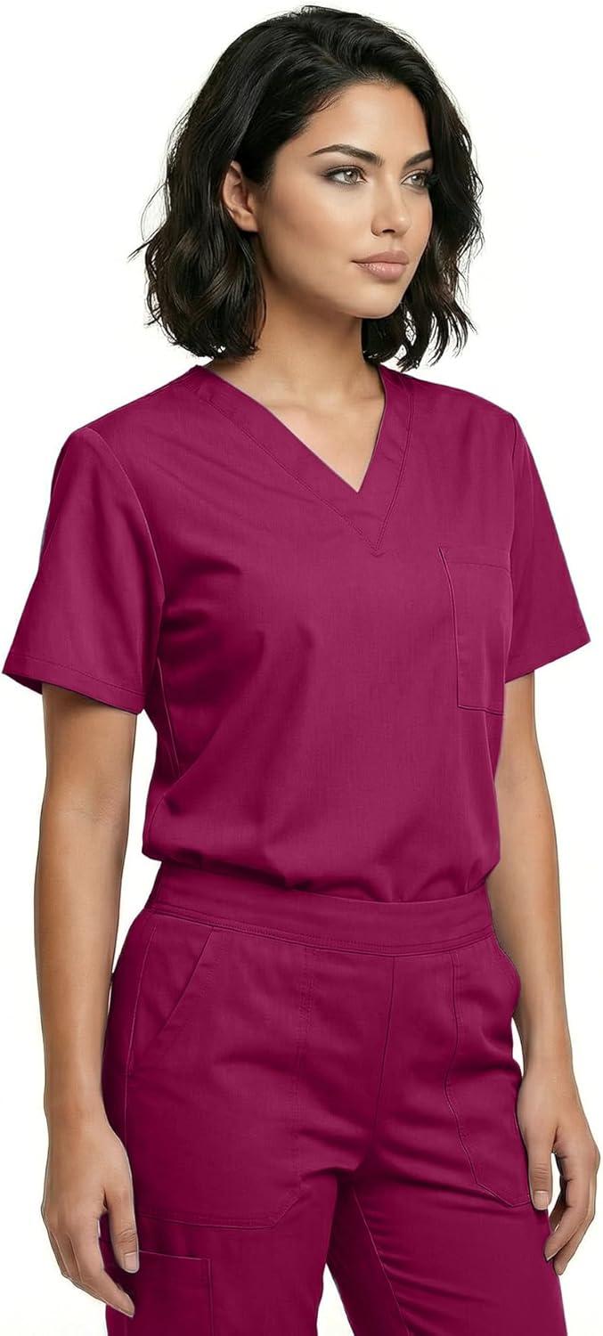 imageNatural Uniforms Unisex 3Pocket Scrub Top VNeck Medical Nursing ShirtBurgundy