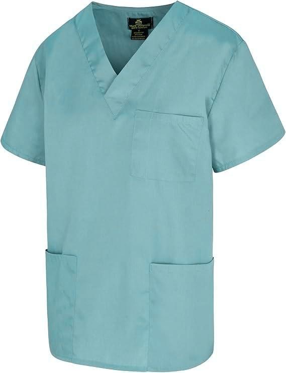 imageNatural Uniforms Unisex 3Pocket Scrub Top VNeck Medical Nursing ShirtMisty Green