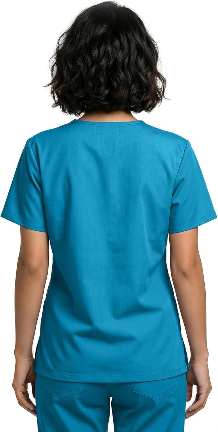 imageNatural Uniforms Unisex 3Pocket Scrub Top VNeck Medical Nursing ShirtTeal Blue