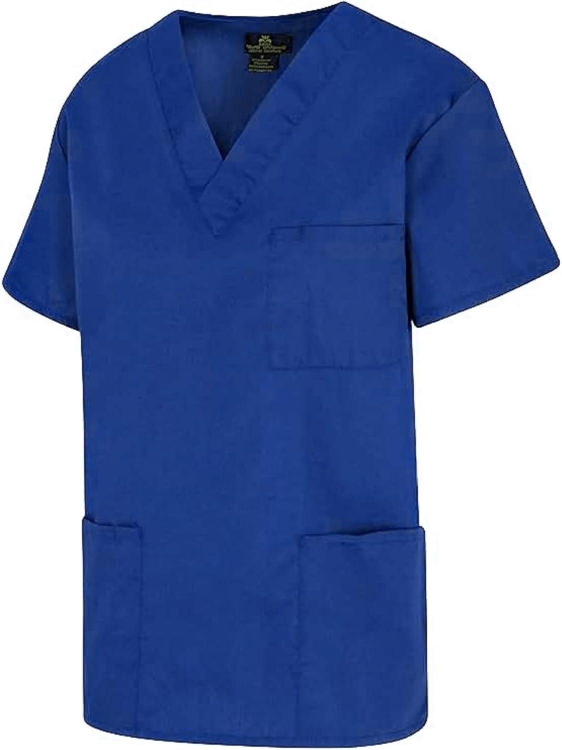 imageNatural Uniforms Unisex 3Pocket Scrub Top VNeck Medical Nursing ShirtTrue Navy Blue