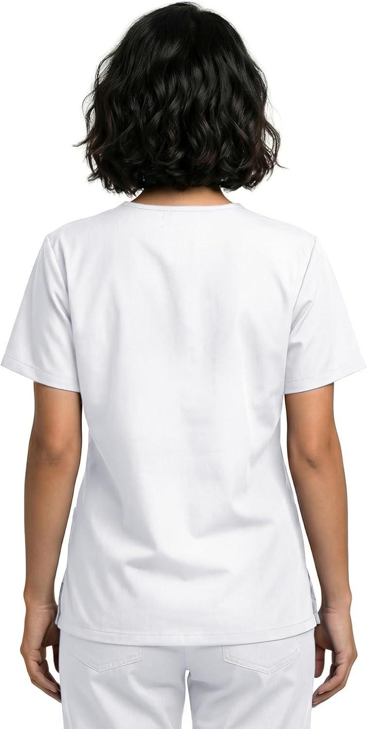 imageNatural Uniforms Unisex 3Pocket Scrub Top VNeck Medical Nursing ShirtWhite