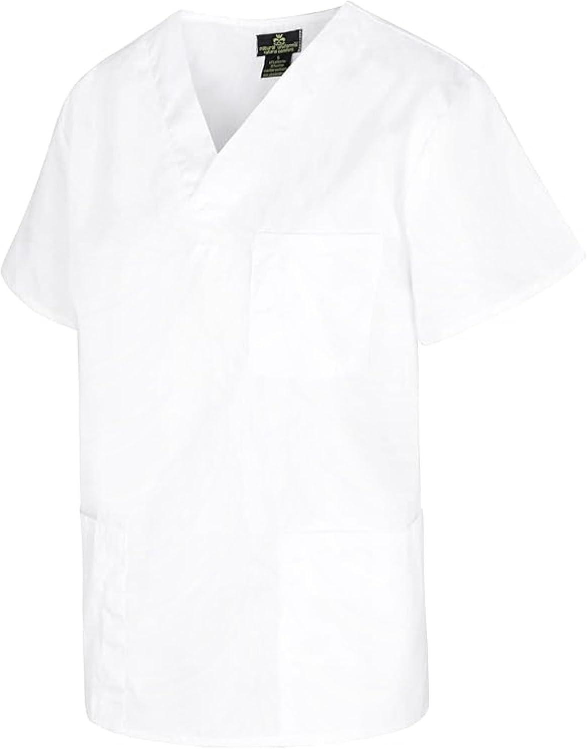 imageNatural Uniforms Unisex 3Pocket Scrub Top VNeck Medical Nursing ShirtWhite