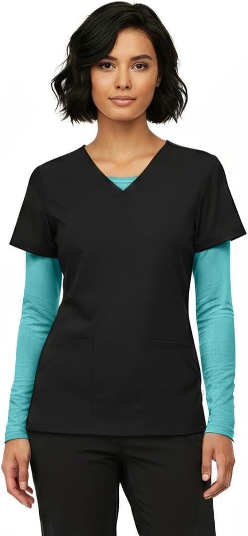 imageNatural Uniforms Womens Long Sleeve Underscrub TShirt Cotton Blend Scrub Base Layer for Nurses amp Medical ProfessionalsAqua Blue