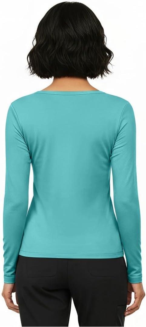 imageNatural Uniforms Womens Long Sleeve Underscrub TShirt Cotton Blend Scrub Base Layer for Nurses amp Medical ProfessionalsAqua Blue