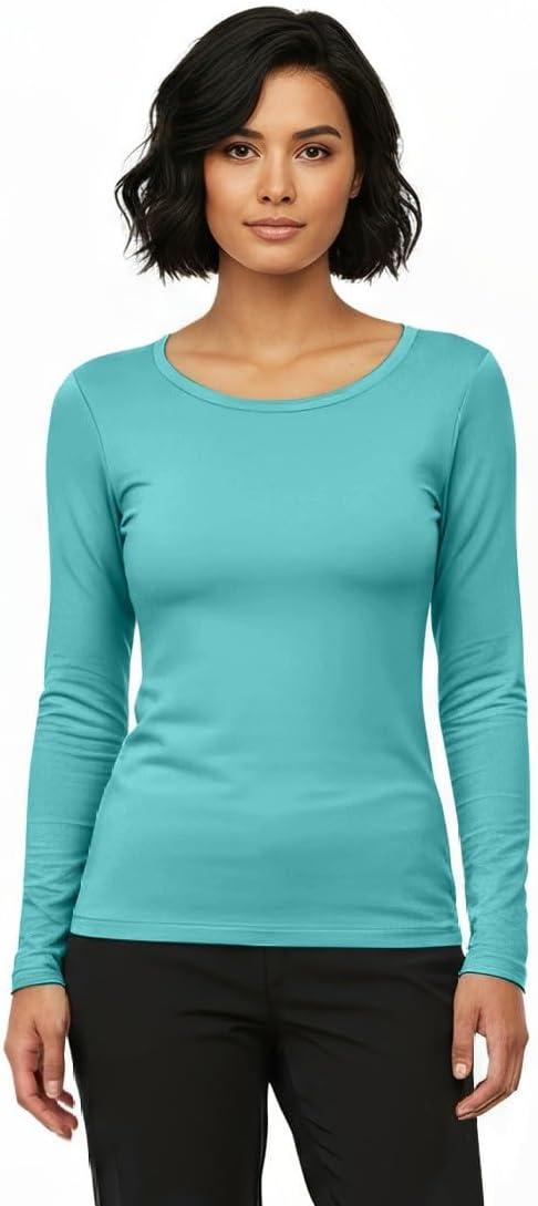 imageNatural Uniforms Womens Long Sleeve Underscrub TShirt Cotton Blend Scrub Base Layer for Nurses amp Medical ProfessionalsAqua Blue