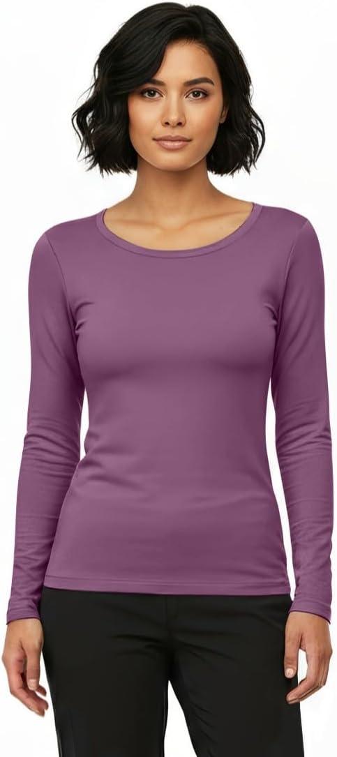 imageNatural Uniforms Womens Long Sleeve Underscrub TShirt Cotton Blend Scrub Base Layer for Nurses amp Medical ProfessionalsArgyle Purple