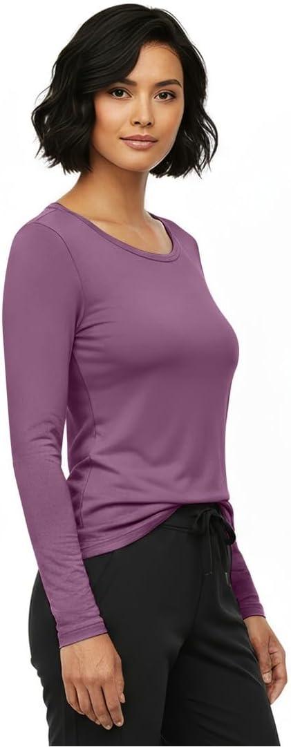 imageNatural Uniforms Womens Long Sleeve Underscrub TShirt Cotton Blend Scrub Base Layer for Nurses amp Medical ProfessionalsArgyle Purple