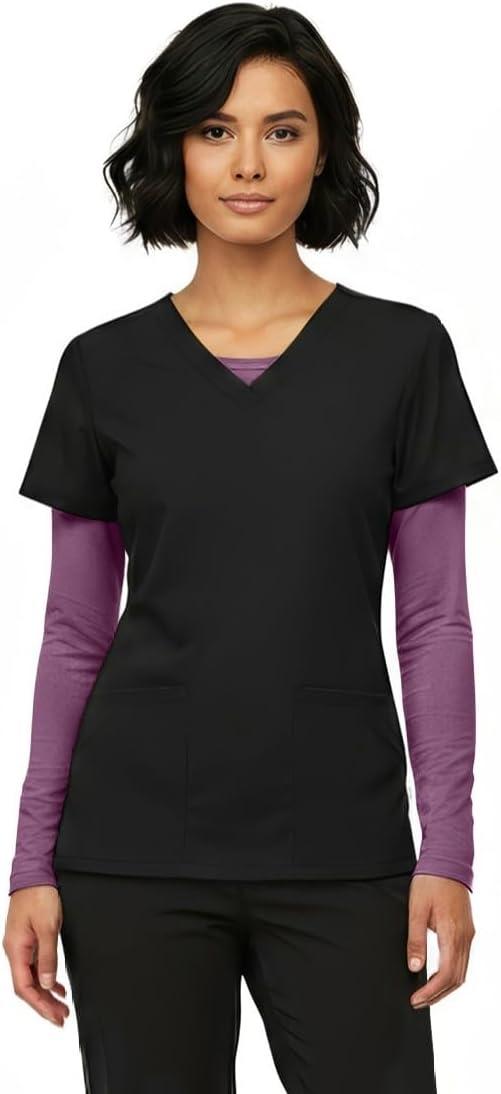 imageNatural Uniforms Womens Long Sleeve Underscrub TShirt Cotton Blend Scrub Base Layer for Nurses amp Medical ProfessionalsArgyle Purple