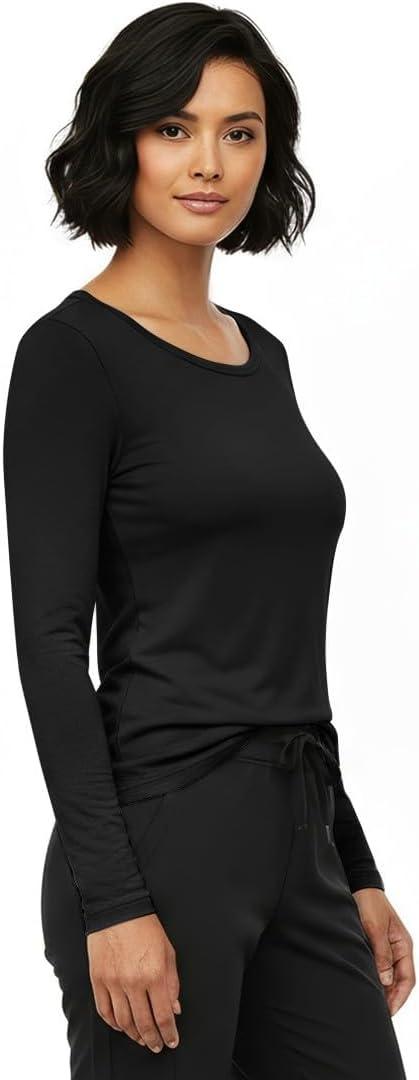 imageNatural Uniforms Womens Long Sleeve Underscrub TShirt Cotton Blend Scrub Base Layer for Nurses amp Medical ProfessionalsBlack