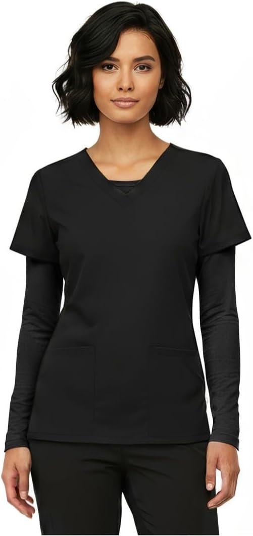 imageNatural Uniforms Womens Long Sleeve Underscrub TShirt Cotton Blend Scrub Base Layer for Nurses amp Medical ProfessionalsBlack