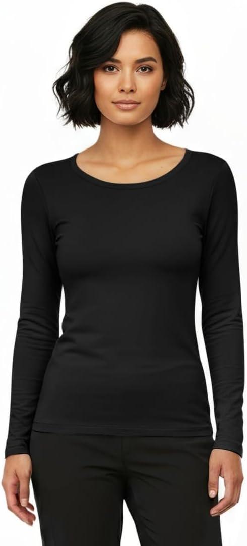 imageNatural Uniforms Womens Long Sleeve Underscrub TShirt Cotton Blend Scrub Base Layer for Nurses amp Medical ProfessionalsBlack