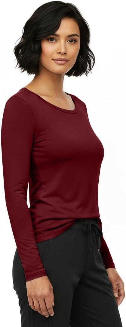 imageNatural Uniforms Womens Long Sleeve Underscrub TShirt Cotton Blend Scrub Base Layer for Nurses amp Medical ProfessionalsBurgundy