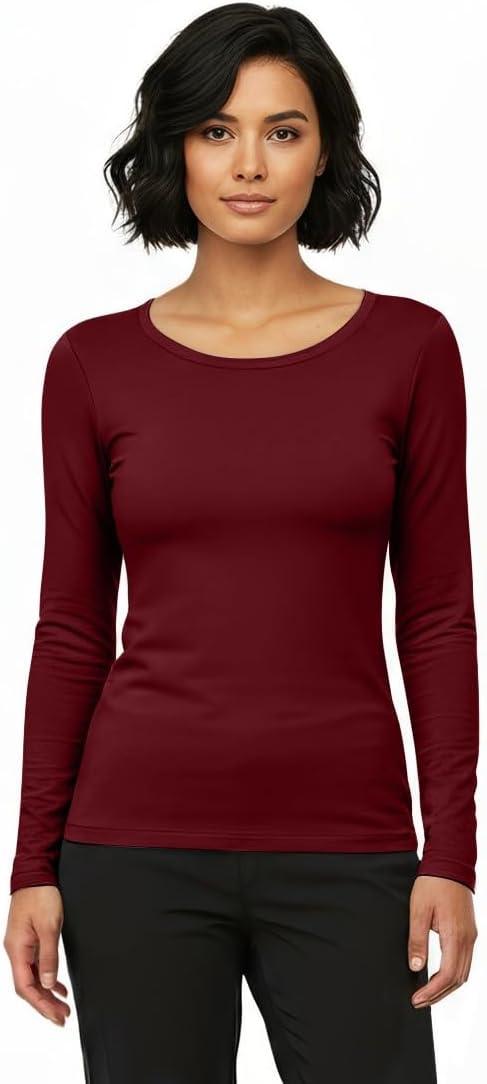 imageNatural Uniforms Womens Long Sleeve Underscrub TShirt Cotton Blend Scrub Base Layer for Nurses amp Medical ProfessionalsBurgundy