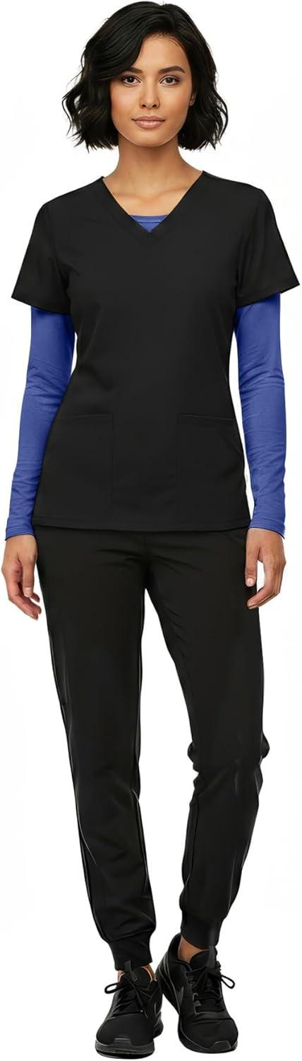 imageNatural Uniforms Womens Long Sleeve Underscrub TShirt Cotton Blend Scrub Base Layer for Nurses amp Medical ProfessionalsCeil Blue