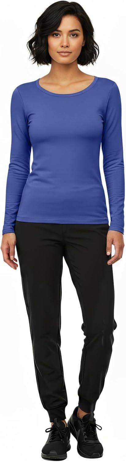 imageNatural Uniforms Womens Long Sleeve Underscrub TShirt Cotton Blend Scrub Base Layer for Nurses amp Medical ProfessionalsCeil Blue
