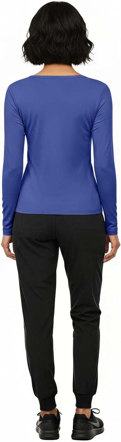 imageNatural Uniforms Womens Long Sleeve Underscrub TShirt Cotton Blend Scrub Base Layer for Nurses amp Medical ProfessionalsCeil Blue